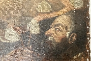 Particolare della tela durante il restauro